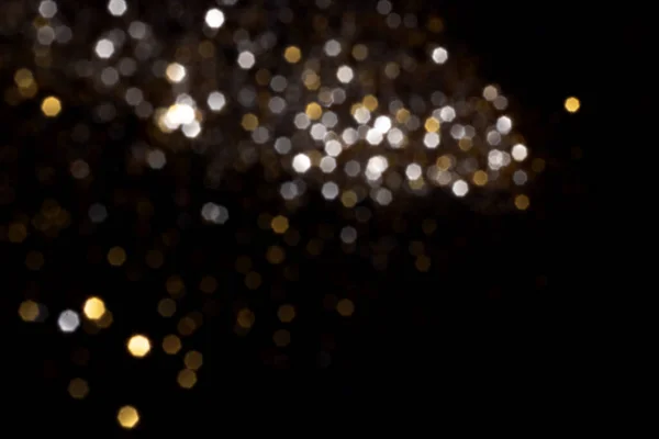 Golden Silver Blurred Bokeh Lights Black Background Glitter Sparkle Stars — Stock Photo, Image