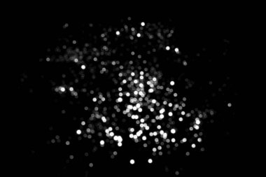 Siyah arka planda beyaz gri Bokeh ışıkları. Kutlamak için ışıldayan yıldızlar. Tasarımınız için üstüste