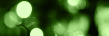 Blurred lights, green background, banner texture. Abstract bokeh with soft light header. Wide screen wallpaper. Panoramic web banner with copy space for design