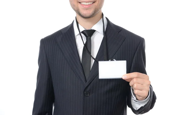 Young businessman with identification card — Stock Photo, Image