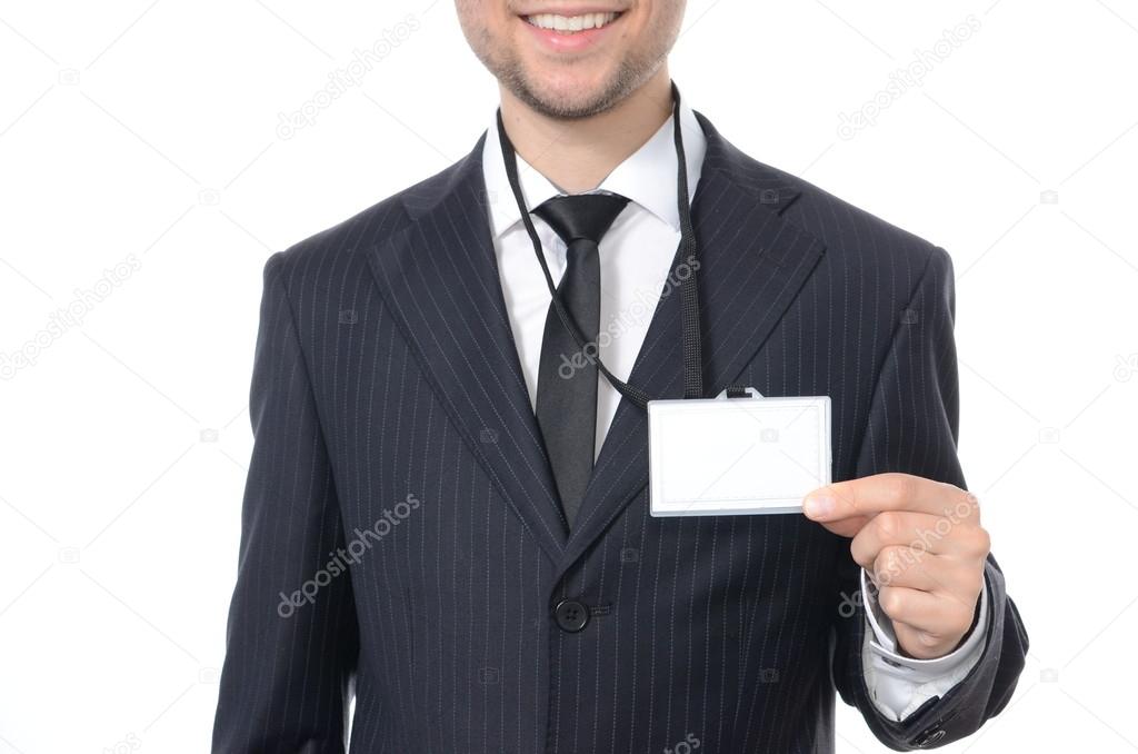 Young businessman with identification card