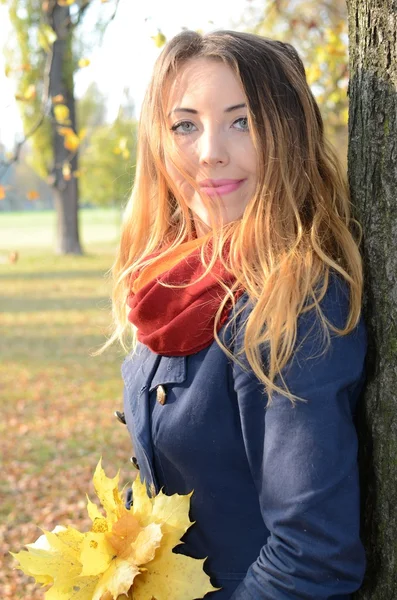 Jovem mulher no parque de outono — Fotografia de Stock