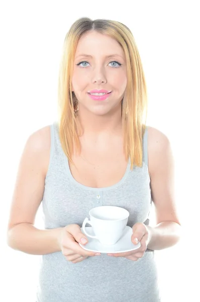 Kahve içen genç bir kadının portresi — Stok fotoğraf