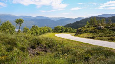 Aure belediyesinde yer alan Norveç fiyortu Dromnessunaet 'in çevresindeki dağların havadan görünüşü