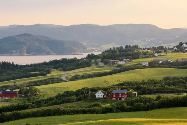 Zona Agrícola Byneset Situada Cerca Ciudad Noruega Trondheim Vista Del — Foto de Stock