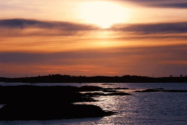 Soarele Miezul Nopții Insula Norvegiană Smoela — Fotografie, imagine de stoc