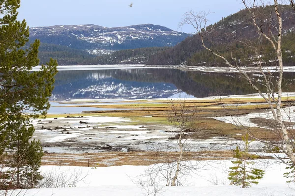 Spring Norway View Melting Snow Lake Vaavatnet Located Trondelag — Foto Stock