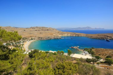 Lindos kasabasındaki deniz manzarası, Akropolis manzarası.