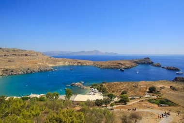 Lindos kasabasındaki deniz manzarası, Akropolis manzarası.