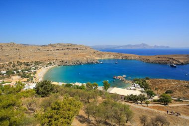 Lindos kasabasındaki deniz manzarası, Akropolis manzarası.
