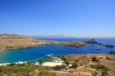 Lindos kasabasındaki deniz manzarası, Akropolis manzarası.