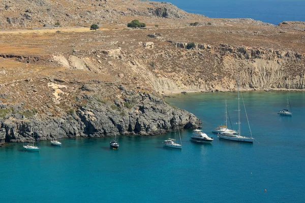 Puerto Deportivo Con Barcos Ciudad Lindos Grecia — Foto de Stock