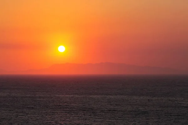 Sunset Town Rhodes View Promenade Sea View Silhouette Island Symi — Stock Photo, Image