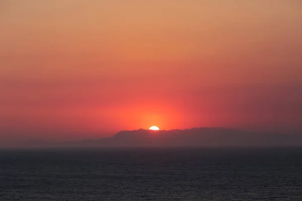 Pôr Sol Cidade Rodes Vista Passeio Longo Mar Vista Silhueta — Fotografia de Stock