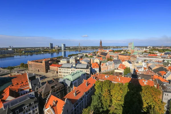 Jesień Rydze Widok Lotu Ptaka Historyczne Centrum Miasta Rzekę Daugava — Zdjęcie stockowe