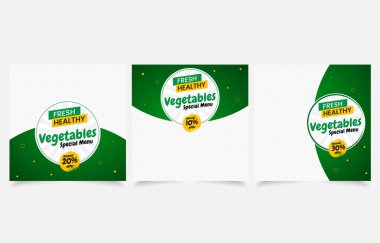 Yemek menüsü afişi sosyal medya ileti seti. Gıda menüsündeki promosyonlar için düzenlenebilir sosyal medya şablonları. Vektör Şablonu Tasarım sosyal medya postası. 