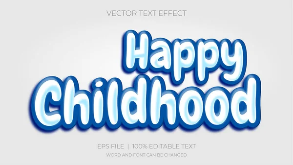 Happy Childhood Text Effect Blue Color — Stock Vector