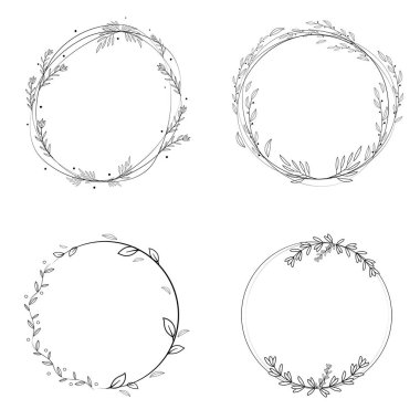 Botanik çerçeve çiçek seti vektör düğün davetiyesi ve daha fazlası