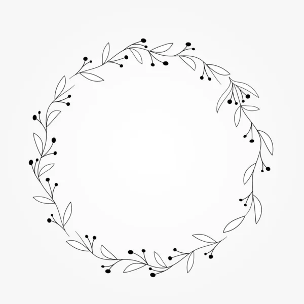 Circle Floral Botanical Wreath Black White Color Design Isolated — Vector de stock