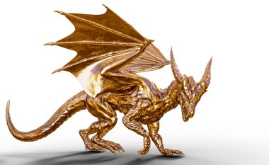 Ganzkoerper-Drache aus Gold , 3D-Rendering 
