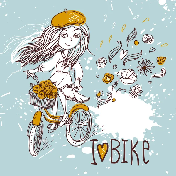 Chica bonita con bicicleta — Vector de stock