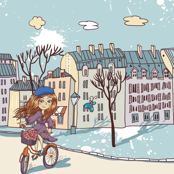 自転車できれいな女の子 — ストックベクタ