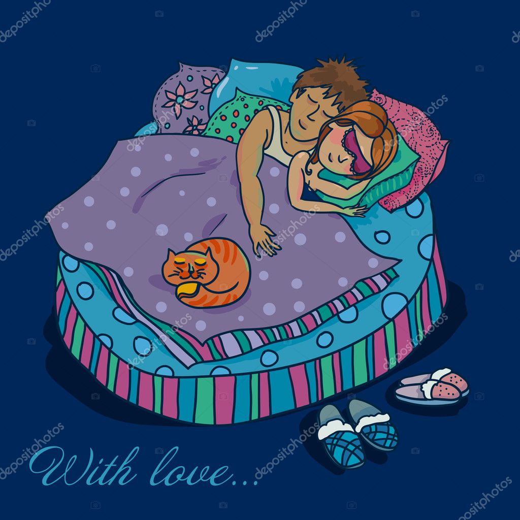 A pair of lovers sleeping illustration in cartoon style — Stock Vector