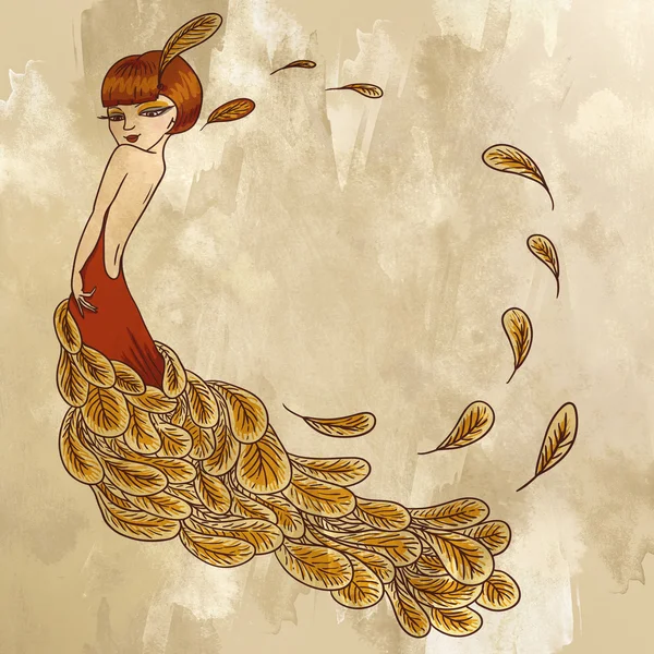 Flapper Girl in a dress of feathers — Stock Photo, Image