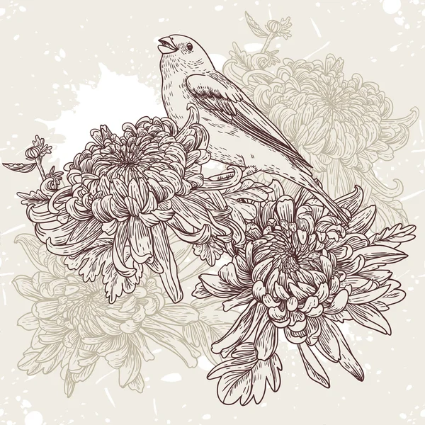 Flowers with bird illustration — Διανυσματικό Αρχείο