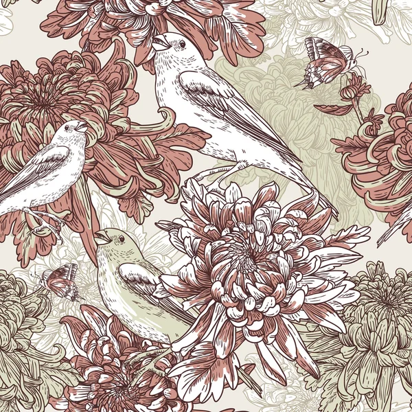 Flowers with bird illustration — Stockový vektor