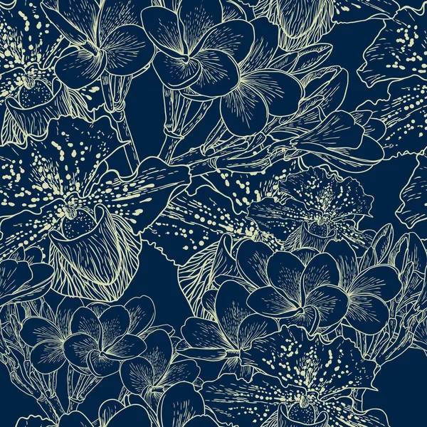 Modèle floral sans couture avec des fleurs exotiques — Image vectorielle