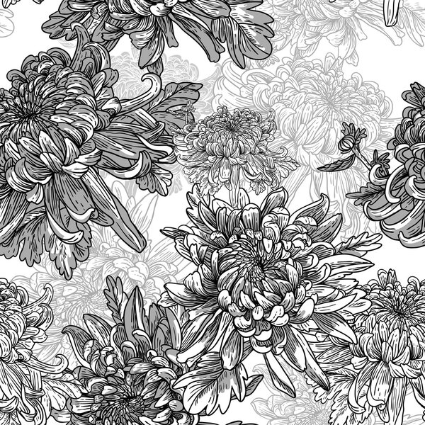 Черно-белый фон с хризантемами
