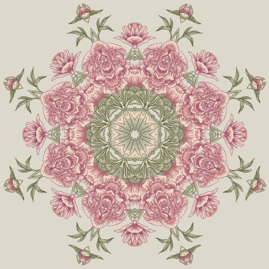 Daire çiçek desenli peonies ile