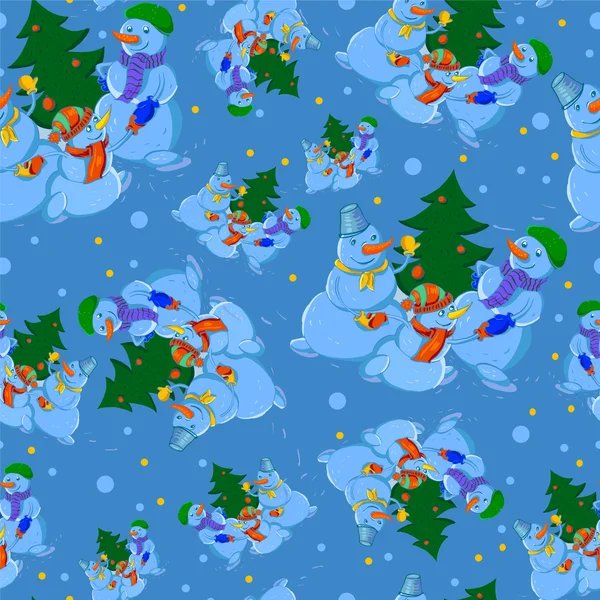 Christmas Holiday Snowmen Seamless Pattern - Stok Vektor