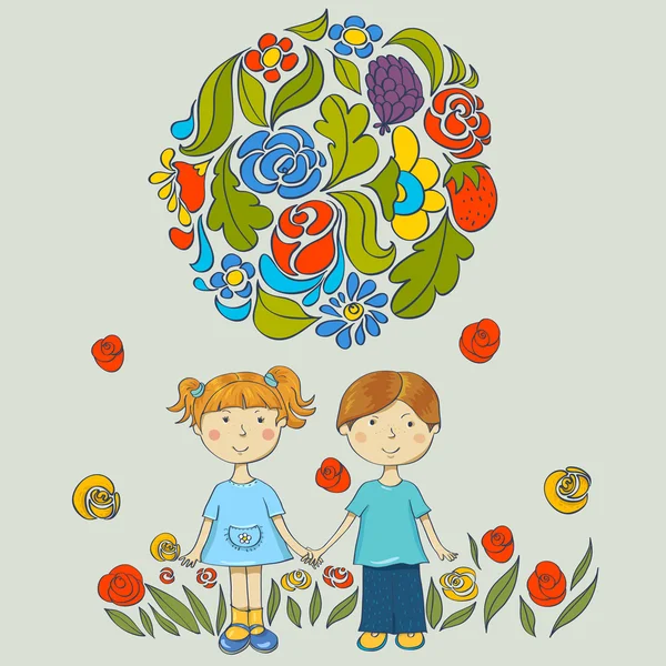 Children holding hands — Stock Vector