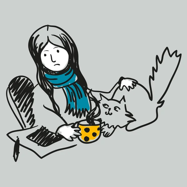 bir genç kızın acı anjin, veya grip, kroki