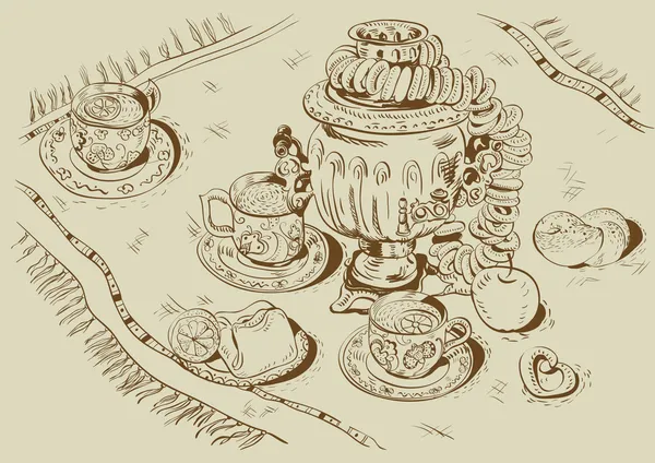 Teatime, samovar russe — Image vectorielle