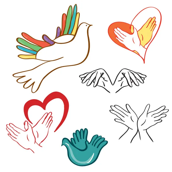 The sign of peace and love - the heart and a dove in his hands Vector Graphics