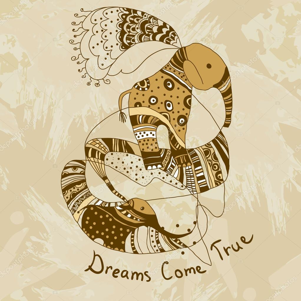 Dreams Come True Wallpaper With Elephant Stock Vector Image By C Depiano