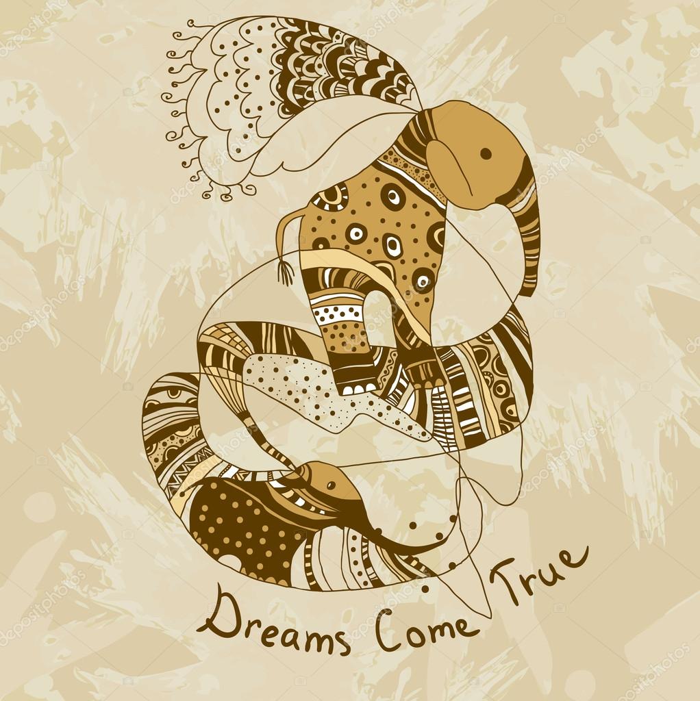 Dreams Come True Wallpaper With Elephant Stock Vector C Depiano