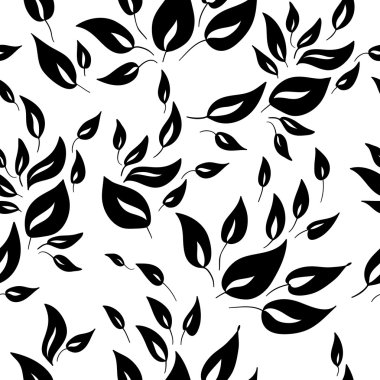 Dikişsiz siyah beyaz yaprak desen.