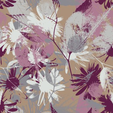 yaprak ve çiçek arka plan ile çiçek grunge doku soyut seamless modeli