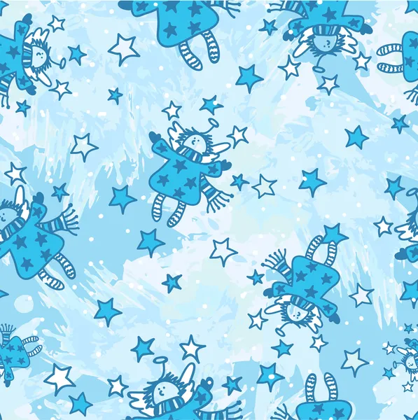 Vektor nahtloses Muster mit Weihnachtsengeln im Cartoon-Stil. für Textilien, Tapeten. — Stockvektor