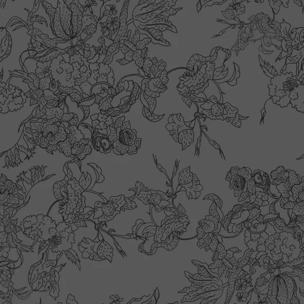 Floral seamless pattern, endless texture with flowers in vintage style. Wallpaper, background. — Stock Vector