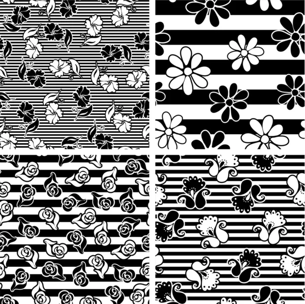 Vector set with monochrome seamless floral patterns Vector backgrounds for textile design — Stock Vector