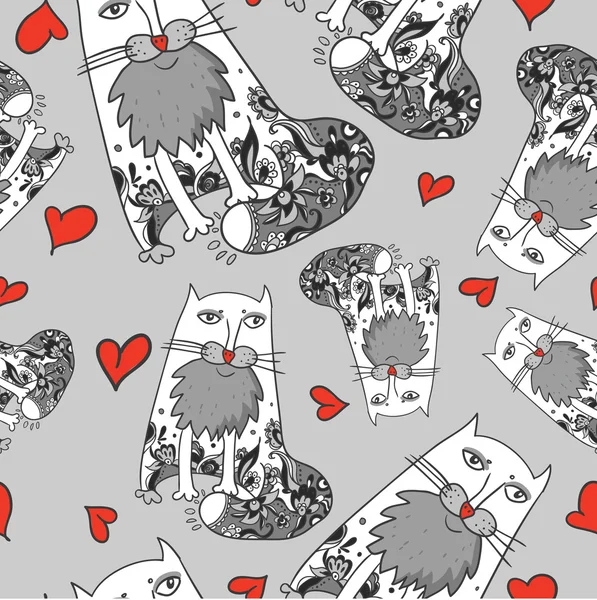 Seamless pattern of the cats romantic seamless pattern — Stock Vector