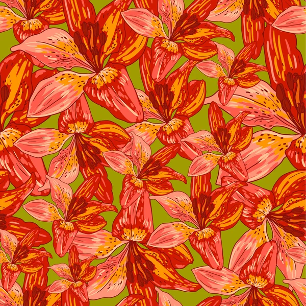 Sömlös blommönster, ändlösa textur med blommor. vektor bakgrund för textildesign. vektor prydnad med lily. tapeter, bakgrund. — Stock vektor
