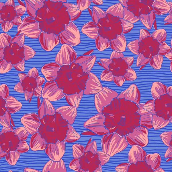 Romantische bloem achtergrond naadloze retro floral patroon met gele narcissen vector achtergrond voor textielontwerp — Stockvector