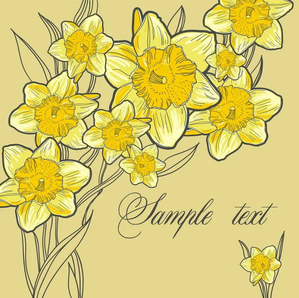 Floral spring background with the daffodils Beautiful vintage card — Stock Vector