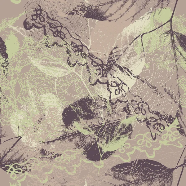抽象无缝图案的花边和叶子 — 图库矢量图片